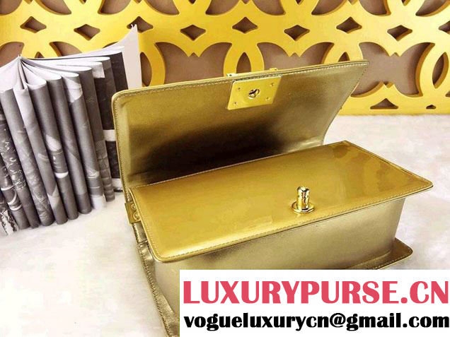 Chanel Medium Patent Boy Bag Gold With Golden Hardware Spring 2015