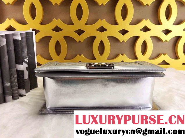 Chanel Medium Patent Boy Bag Silver With Silver Hardware Spring 2015