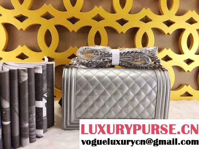 Chanel Medium Patent Boy Bag Silver With Silver Hardware Spring 2015
