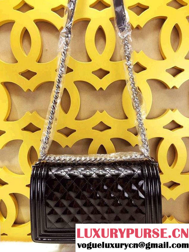 Chanel Medium Patent Boy Bag Black With Silver Hardware Spring 2015