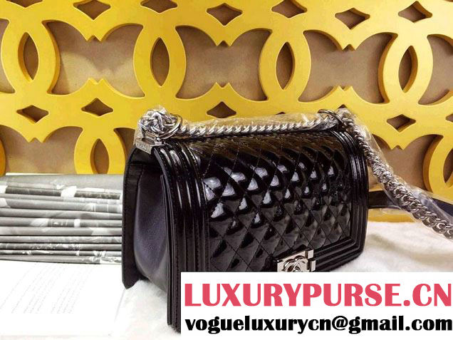 Chanel Medium Patent Boy Bag Black With Silver Hardware Spring 2015