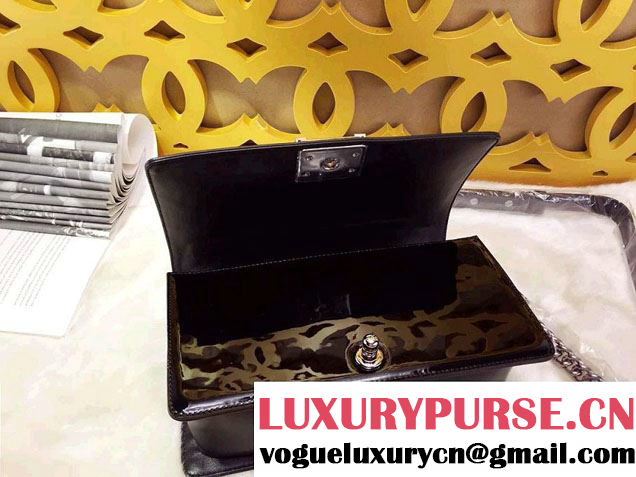 Chanel Medium Patent Boy Bag Black With Silver Hardware Spring 2015