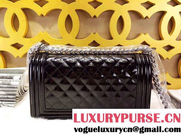 Chanel Medium Patent Boy Bag Black With Silver Hardware Spring 2015