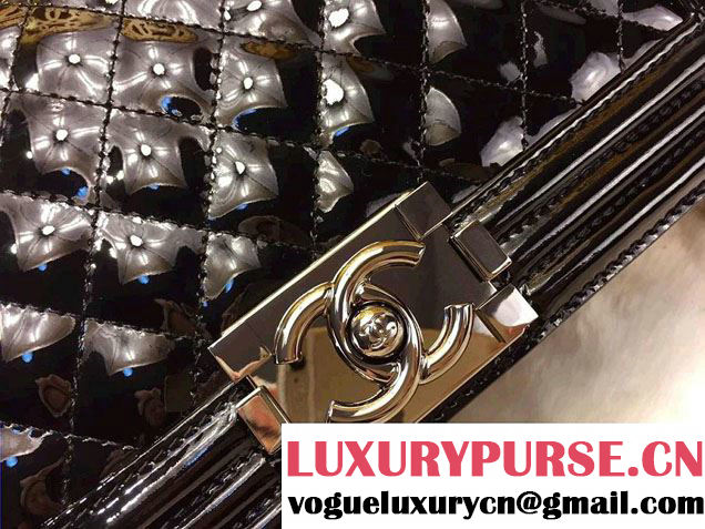 Chanel Medium Patent Boy Bag Black With Silver Hardware Spring 2015