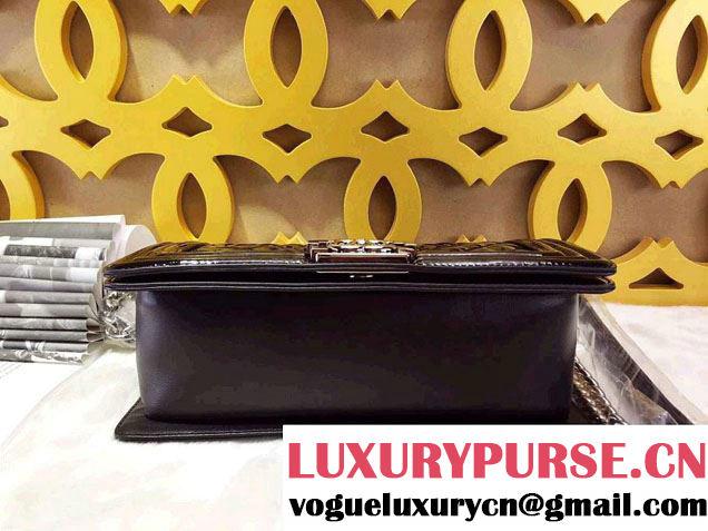 Chanel Medium Patent Boy Bag Black With Silver Hardware Spring 2015