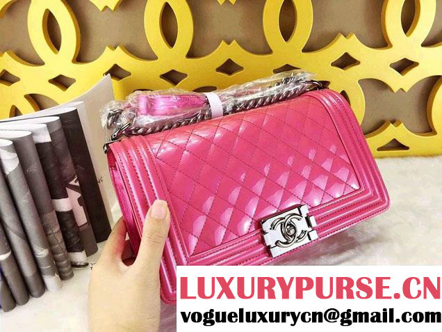 Chanel Medium Patent Boy Bag Peach With Silver Hardware Spring 2015