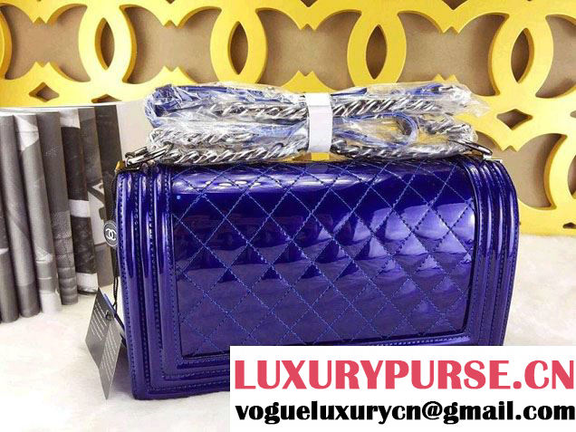 Chanel Medium Patent Boy Bag Blue With Silver Hardware Spring 2015