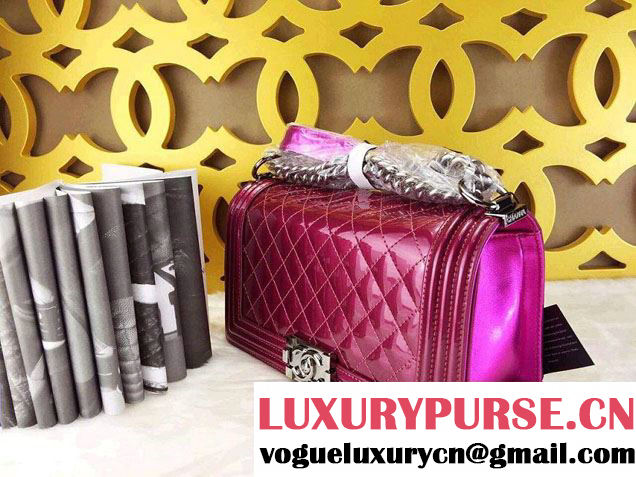 Chanel Medium Patent Boy Bag Fushia With Silver Hardware Spring 2015