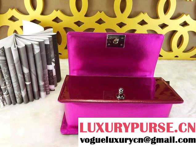 Chanel Medium Patent Boy Bag Fushia With Silver Hardware Spring 2015