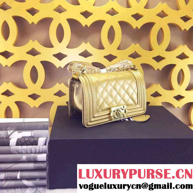 Chanel Small Patent Boy Bag Gold With Golden Hardware Spring 2015