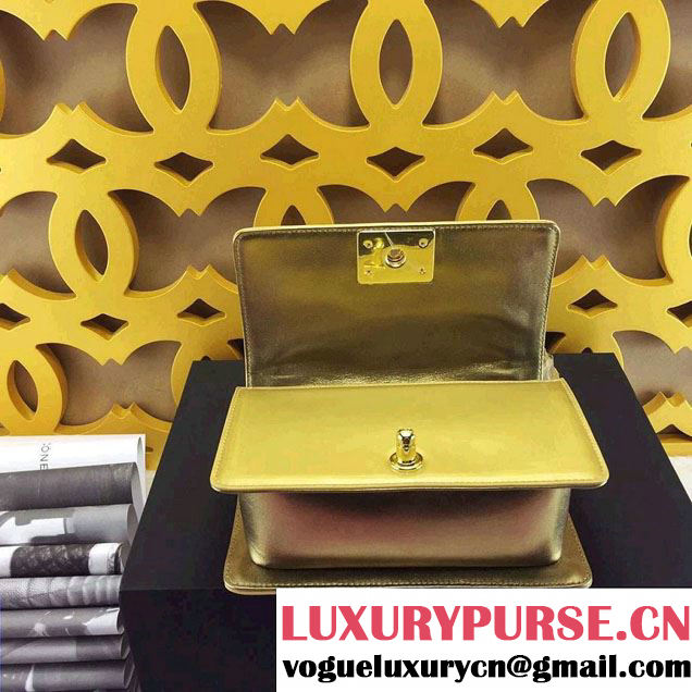 Chanel Small Patent Boy Bag Gold With Golden Hardware Spring 2015