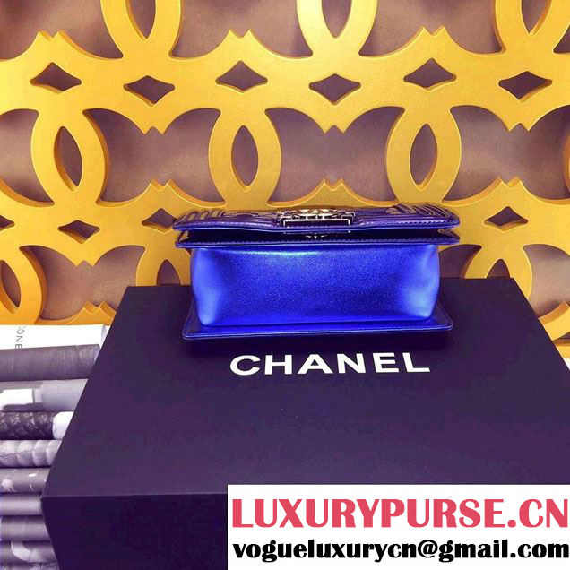 Chanel Small Patent Boy Bag Blue With Silver Hardware Spring 2015