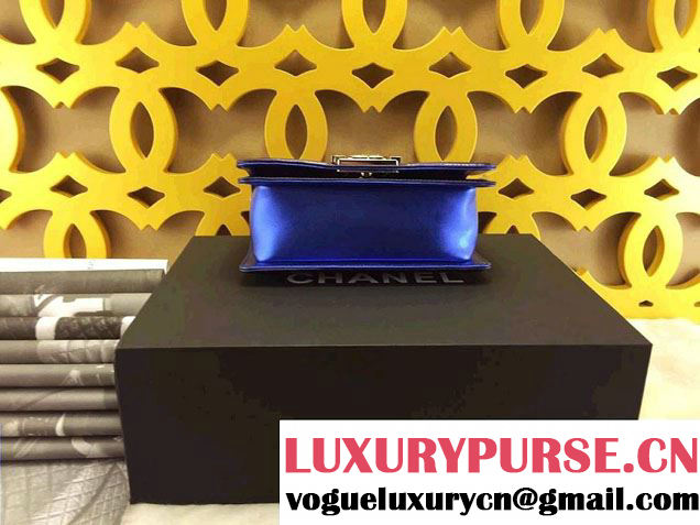 Chanel Small Patent Boy Bag Blue With Silver Hardware Spring 2015