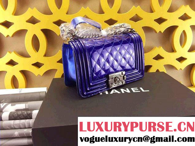 Chanel Small Patent Boy Bag Blue With Silver Hardware Spring 2015