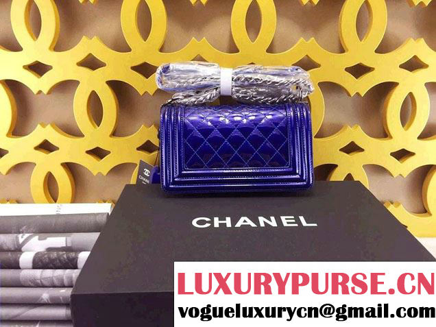Chanel Small Patent Boy Bag Blue With Silver Hardware Spring 2015