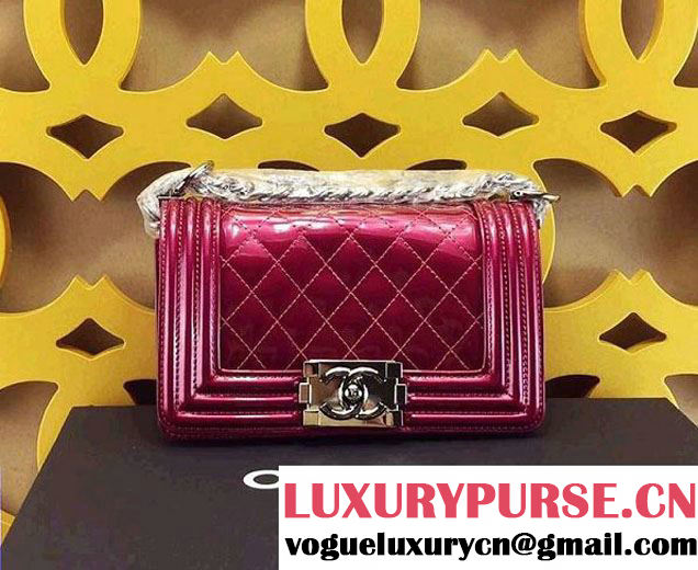 Chanel Small Patent Boy Bag Fushia With Silver Hardware Spring 2015