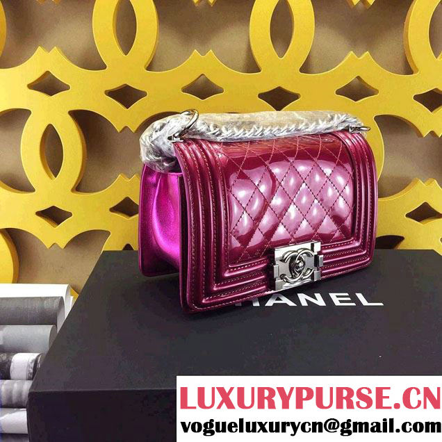 Chanel Small Patent Boy Bag Fushia With Silver Hardware Spring 2015
