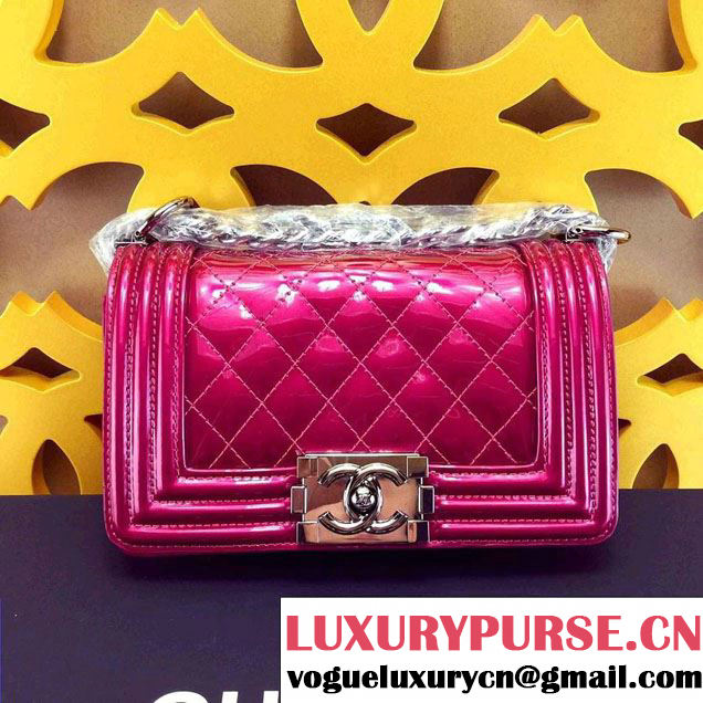 Chanel Small Patent Boy Bag Fushia With Silver Hardware Spring 2015