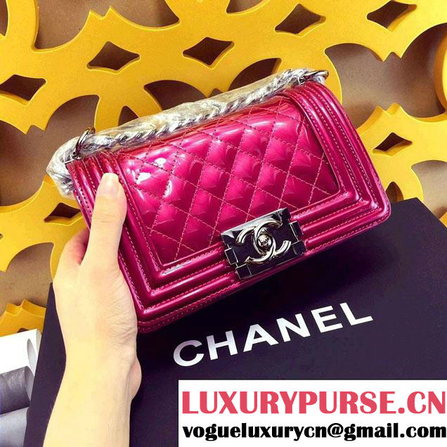 Chanel Small Patent Boy Bag Fushia With Silver Hardware Spring 2015