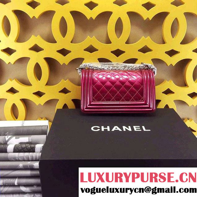 Chanel Small Patent Boy Bag Fushia With Silver Hardware Spring 2015