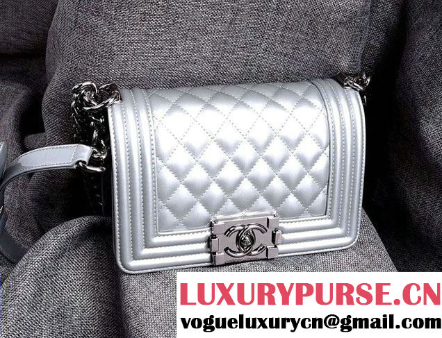 Chanel Small Patent Boy Bag Silver With Silver Hardware Spring 2015