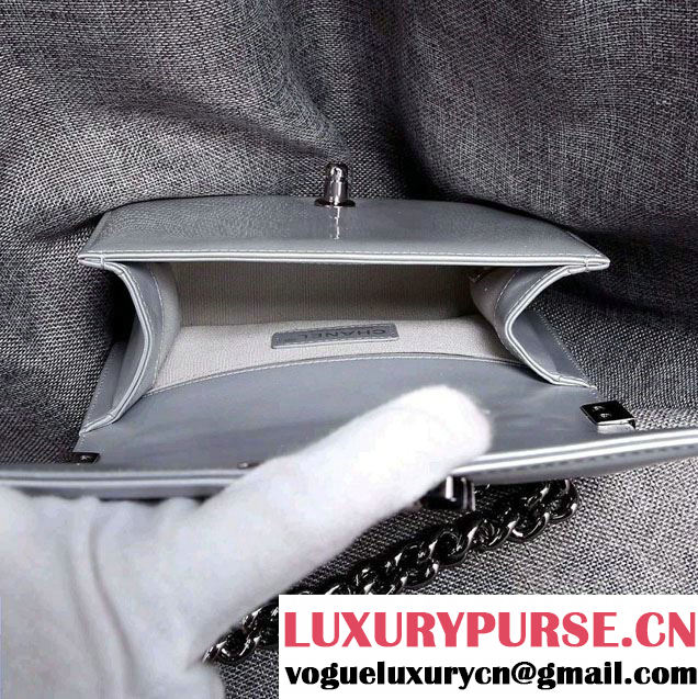 Chanel Small Patent Boy Bag Silver With Silver Hardware Spring 2015