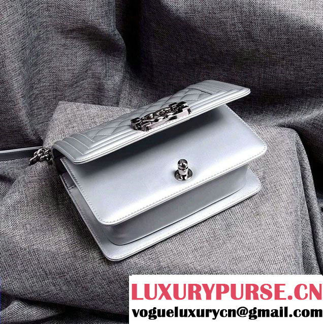 Chanel Small Patent Boy Bag Silver With Silver Hardware Spring 2015