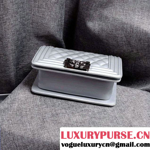 Chanel Small Patent Boy Bag Silver With Silver Hardware Spring 2015