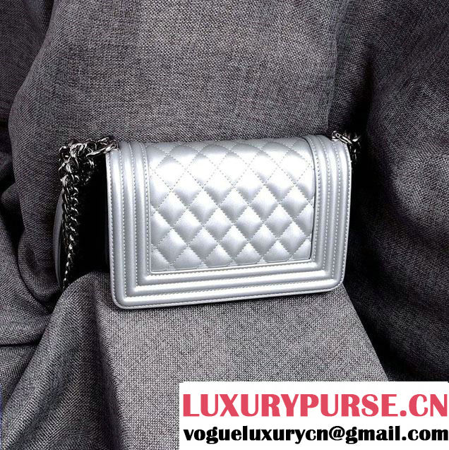 Chanel Small Patent Boy Bag Silver With Silver Hardware Spring 2015