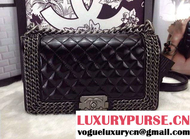 Chanel Boy Flap Bag Black A92871 Embellished With Interlaced Chain 2015