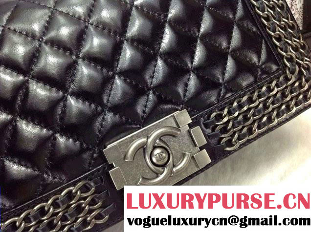 Chanel Boy Flap Bag Black A92871 Embellished With Interlaced Chain 2015