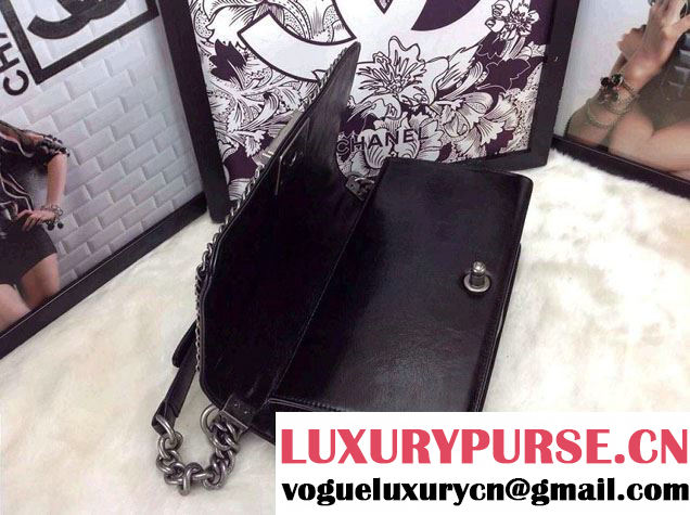 Chanel Boy Flap Bag Black A92871 Embellished With Interlaced Chain 2015