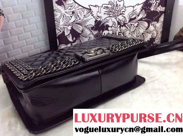 Chanel Boy Flap Bag Black A92871 Embellished With Interlaced Chain 2015