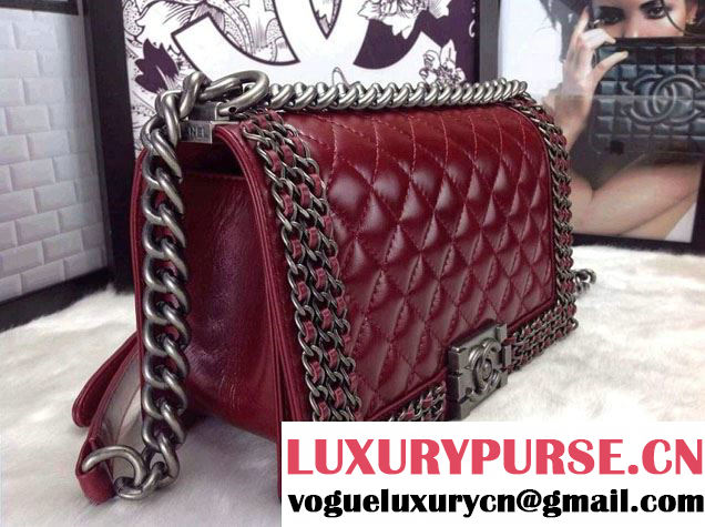 Chanel Boy Flap Bag Date Red A92871 Embellished With Interlaced Chain 2015