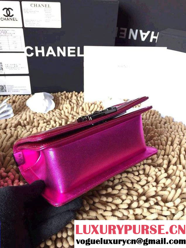Chanel Small Metallic Patent Boy Bag Fushia Spring Summer 2014