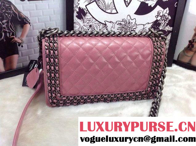 Chanel Boy Flap Bag Pink A92871 Embellished With Interlaced Chain 2015
