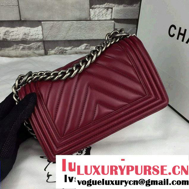 Chanel Calfskin Chevron Quilting Boy Flap Bag A92859 Burgundy 2015