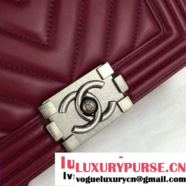 Chanel Calfskin Chevron Quilting Boy Flap Bag A92859 Burgundy 2015