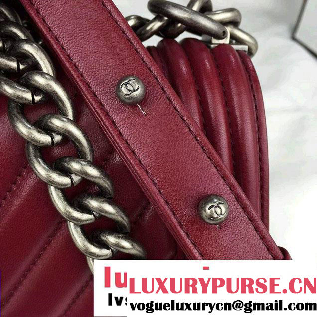 Chanel Calfskin Chevron Quilting Boy Flap Bag A92859 Burgundy 2015