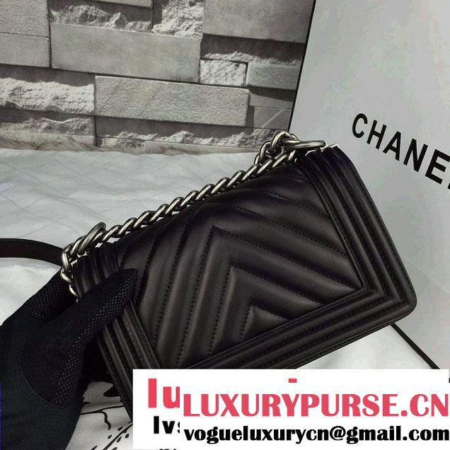 Chanel Calfskin Chevron Quilting Boy Flap Bag A92859 Black 2015