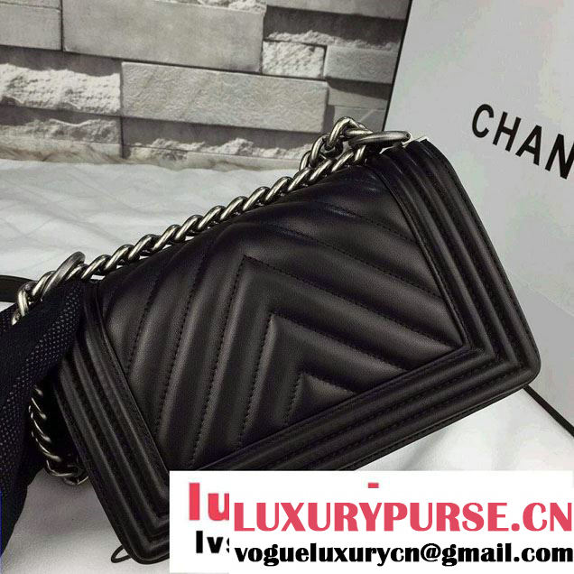Chanel Calfskin Chevron Quilting Boy Flap Bag A92859 Black 2015