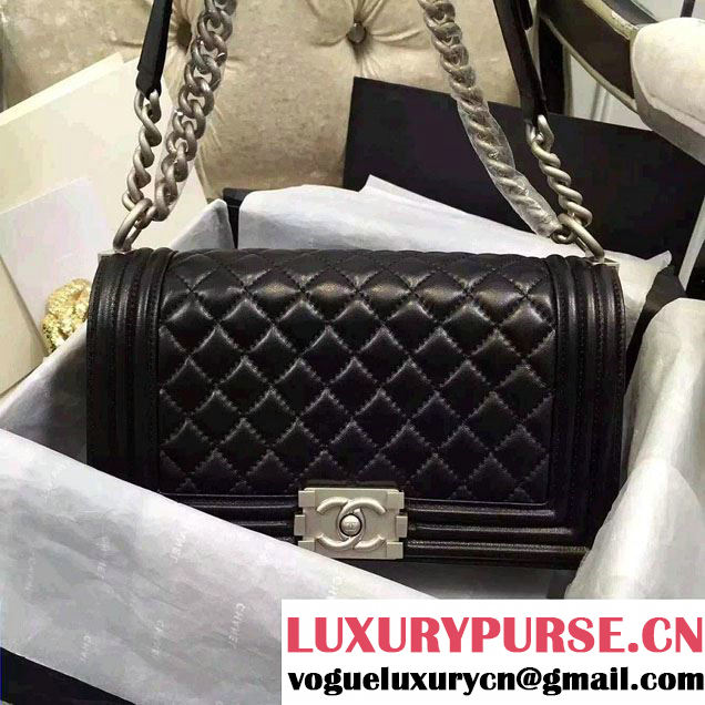 Chanel Iridescent Calfskin Boy Flap Bag A67086 Black 2015