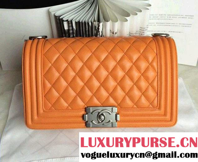 Chanel Iridescent Calfskin Boy Flap Bag A67086 Orange 2015