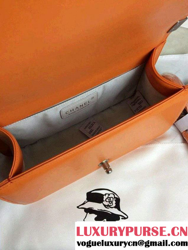 Chanel Iridescent Calfskin Boy Flap Bag A67086 Orange 2015