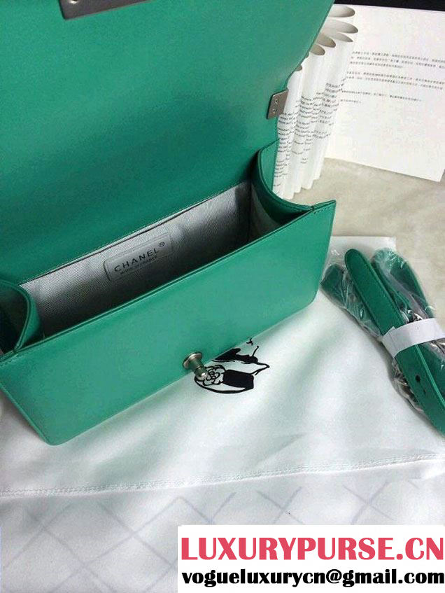 Chanel Iridescent Calfskin Boy Flap Bag A67086 Green 2015