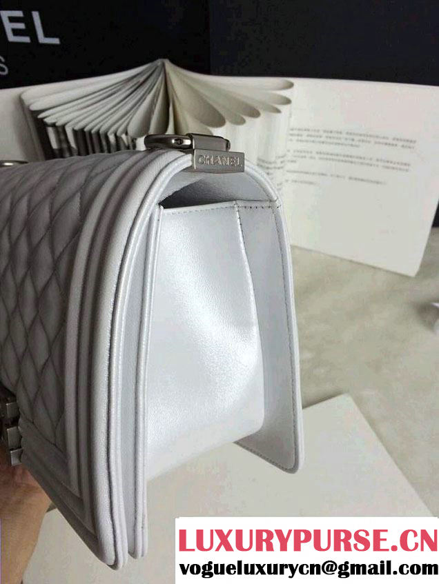 Chanel Iridescent Calfskin Boy Flap Bag A67086 White 2015