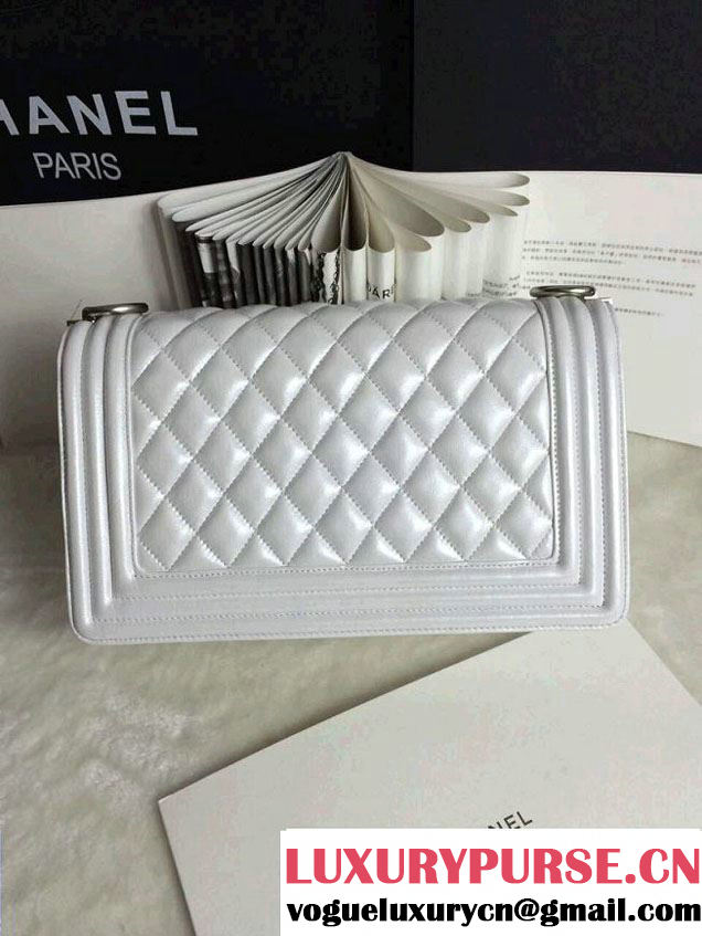 Chanel Iridescent Calfskin Boy Flap Bag A67086 White 2015