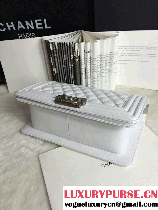 Chanel Iridescent Calfskin Boy Flap Bag A67086 White 2015