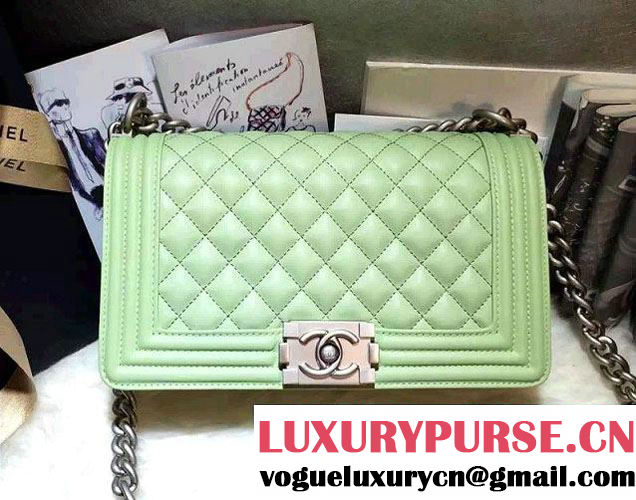 Chanel Iridescent Calfskin Boy Flap Bag A67086 Light Green 2015