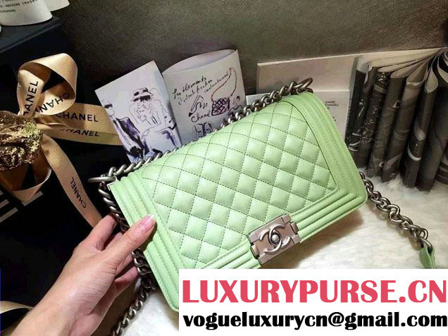 Chanel Iridescent Calfskin Boy Flap Bag A67086 Light Green 2015